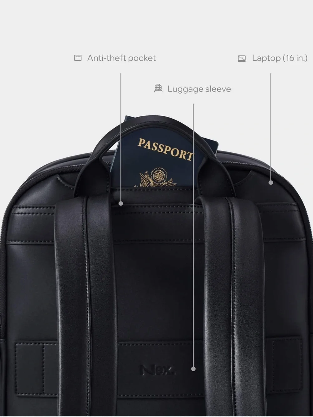 Nex Hawaii Underseat Backpack Black Vegan Leather Laptop Travel